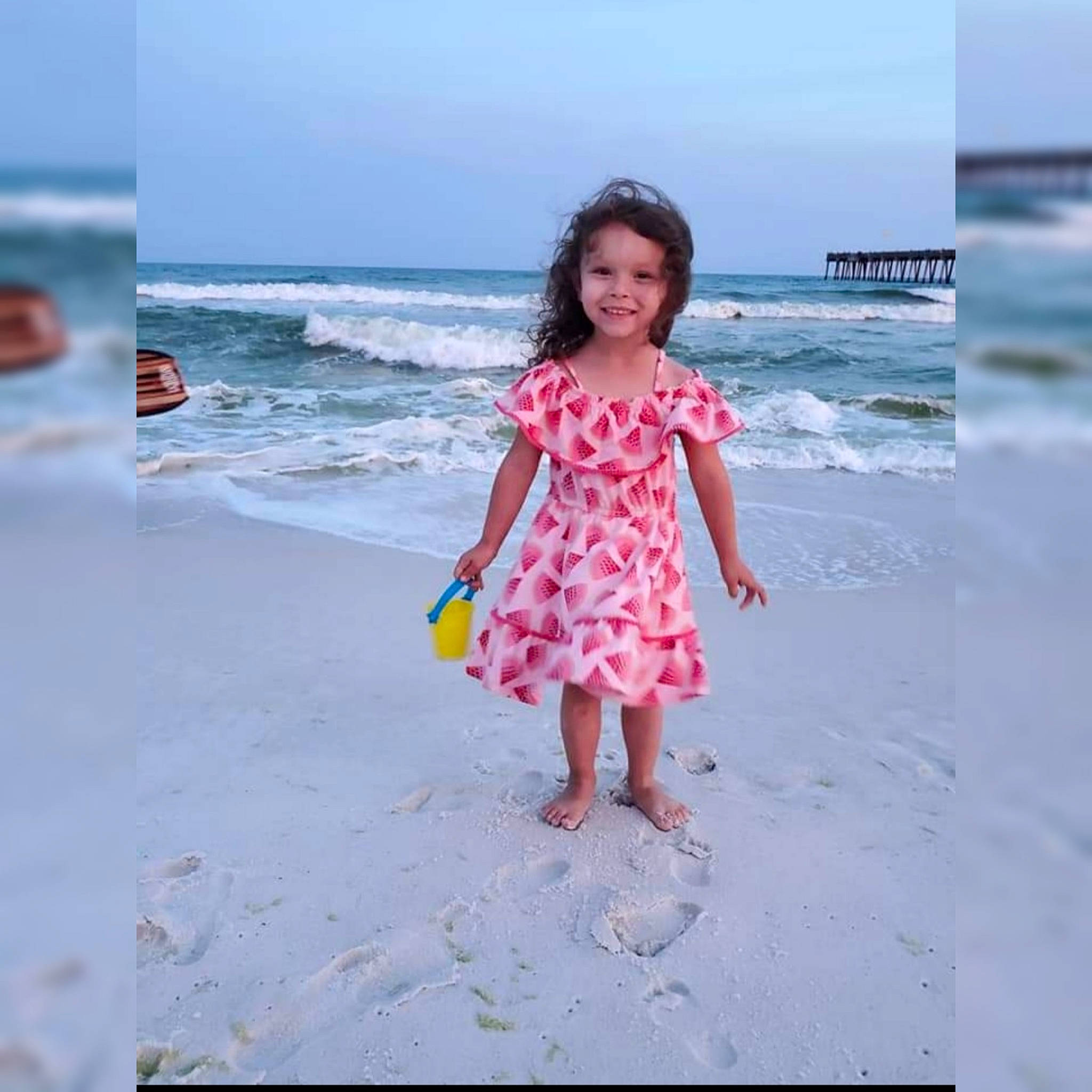 Harper-lee is registered to the contest to win money with this photo: aqua, azure, beach, coastal_and_oceanic_landforms, dress, happy, horizon, human_body, joy, morning, one_piece_garment, people_in_nature, people_on_beach, person, pink, sky, sleeve, smile, summer, travel