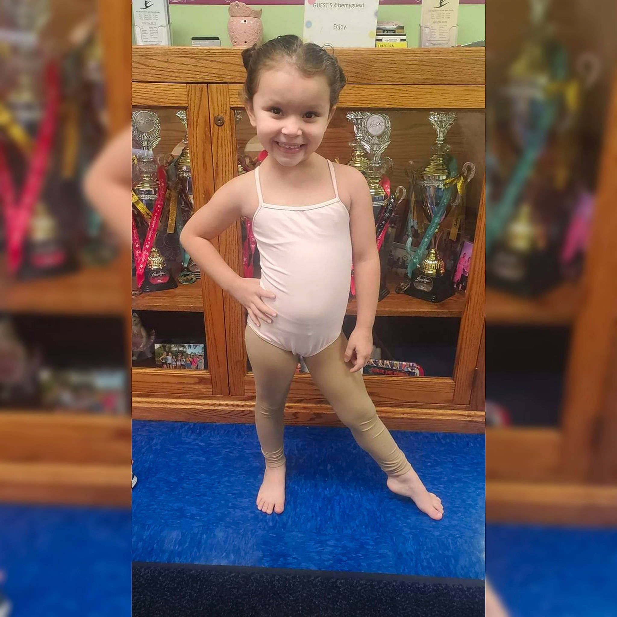 Harper-lee is registered to the contest to win money with this photo: art, balance, barefoot, child, electric_blue, flooring, fun, happy, human_leg, joy, leg, leisure, person, physical_fitness, shoulder, smile, sportswear, t_shirt, thigh, toddler