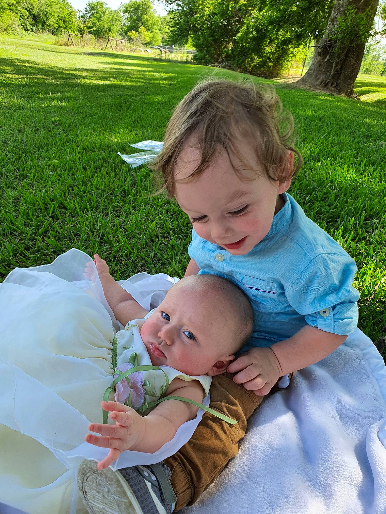 Rhydian is registered to the contest to win money with this photo: baby, child, grass, leaf, meadow, person, product, sibling, skin, summer, toddler