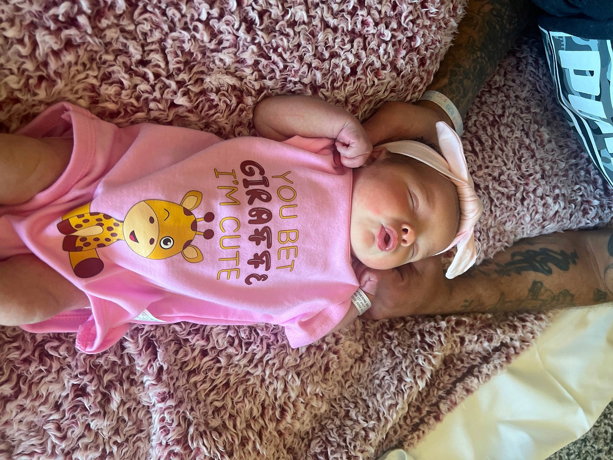 Katherine joined the competition — help win amazing prizes! arm, baby, baby_toddler_clothing, cheek, child, clothing, comfort, eye, face, hand, head, headgear, mammal, person, pink, product, skin, sleeve, textile, toddler