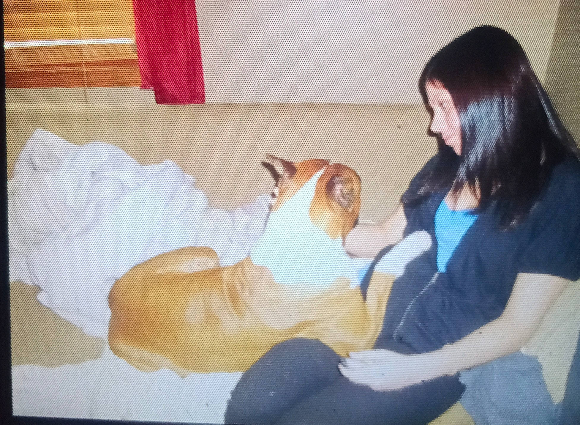 Sadie joined the competition — help win amazing prizes! art, comfort, fawn, felidae, fish, flooring, fur, gesture, illustration, linens, mural, painting, pattern, room, small_to_medium_sized_cats, stuffed_toy, tail, visual_arts, whiskers, wood