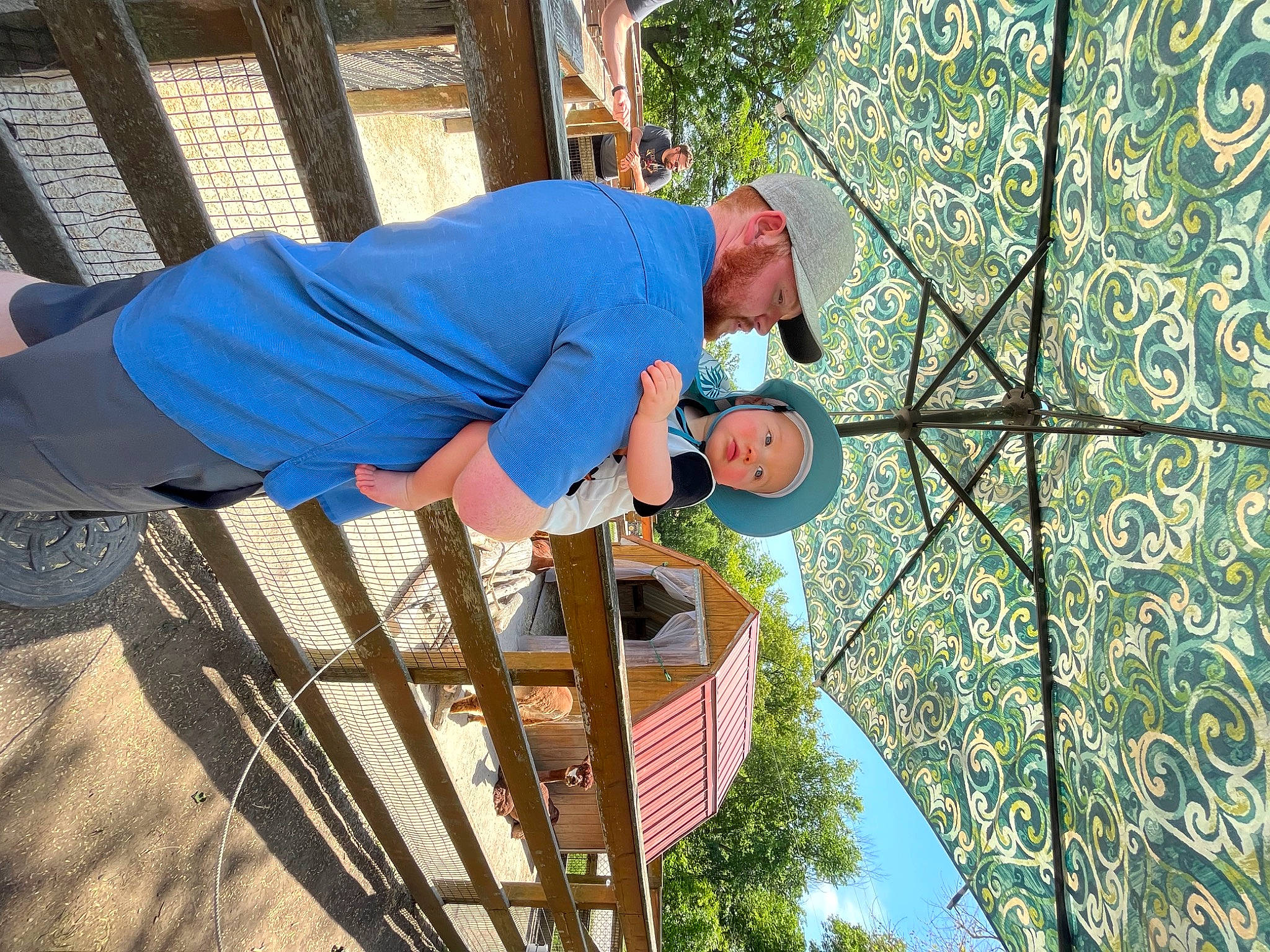 Kal is registered to the contest to win money with this photo: electric_blue, fun, hat, headwear, leisure, metal, pattern, person, plant, pole, shorts, sky, sunglasses, t_shirt, tree, wood