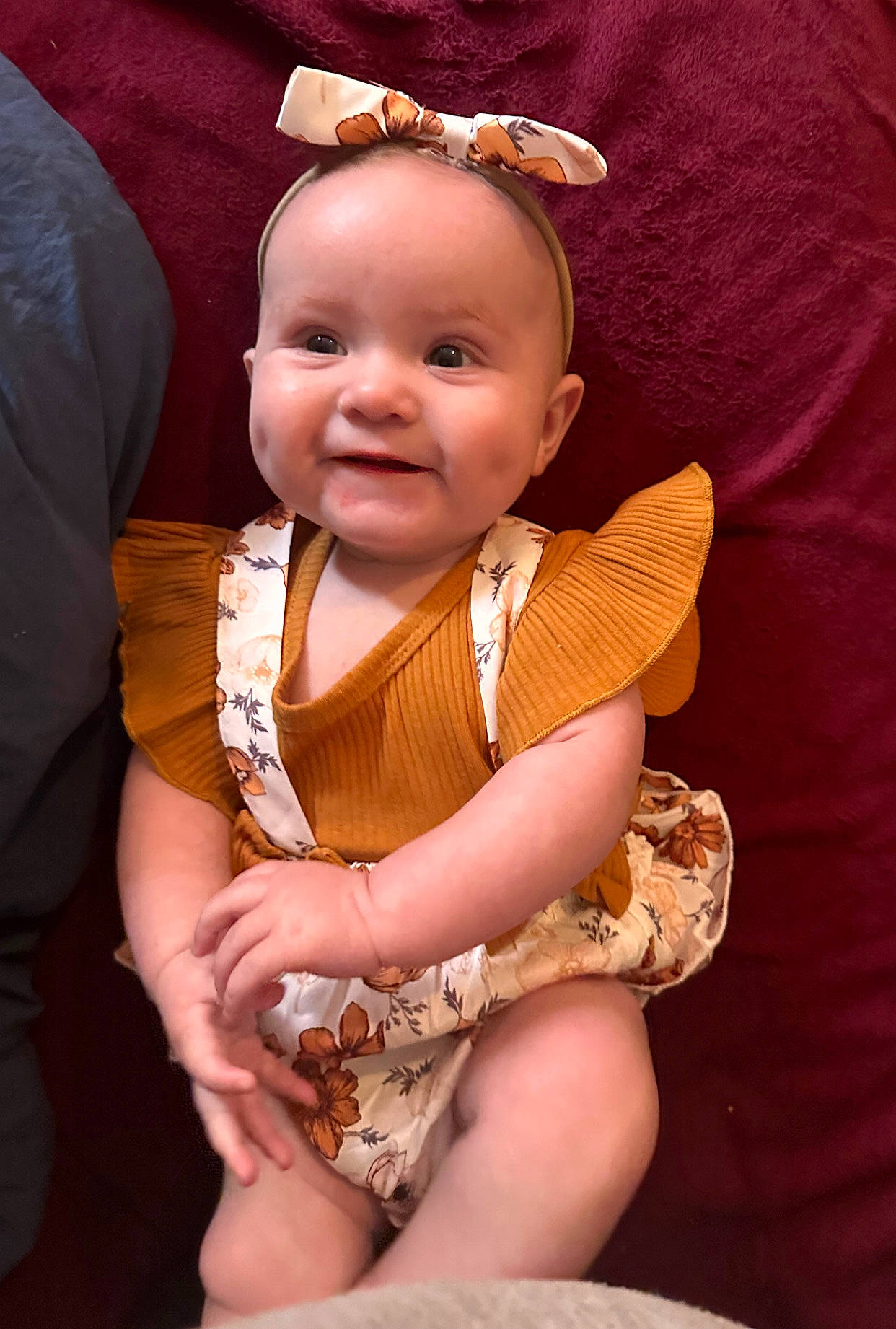 Bayleigh is registered to the contest to win money with this photo: baby, baby_toddler_clothing, cheek, child, costume_hat, dress, event, face, fashion_accessory, happy, headband, headgear, human_body, human_leg, jewellery, joy, necklace, person, skin, sleeve