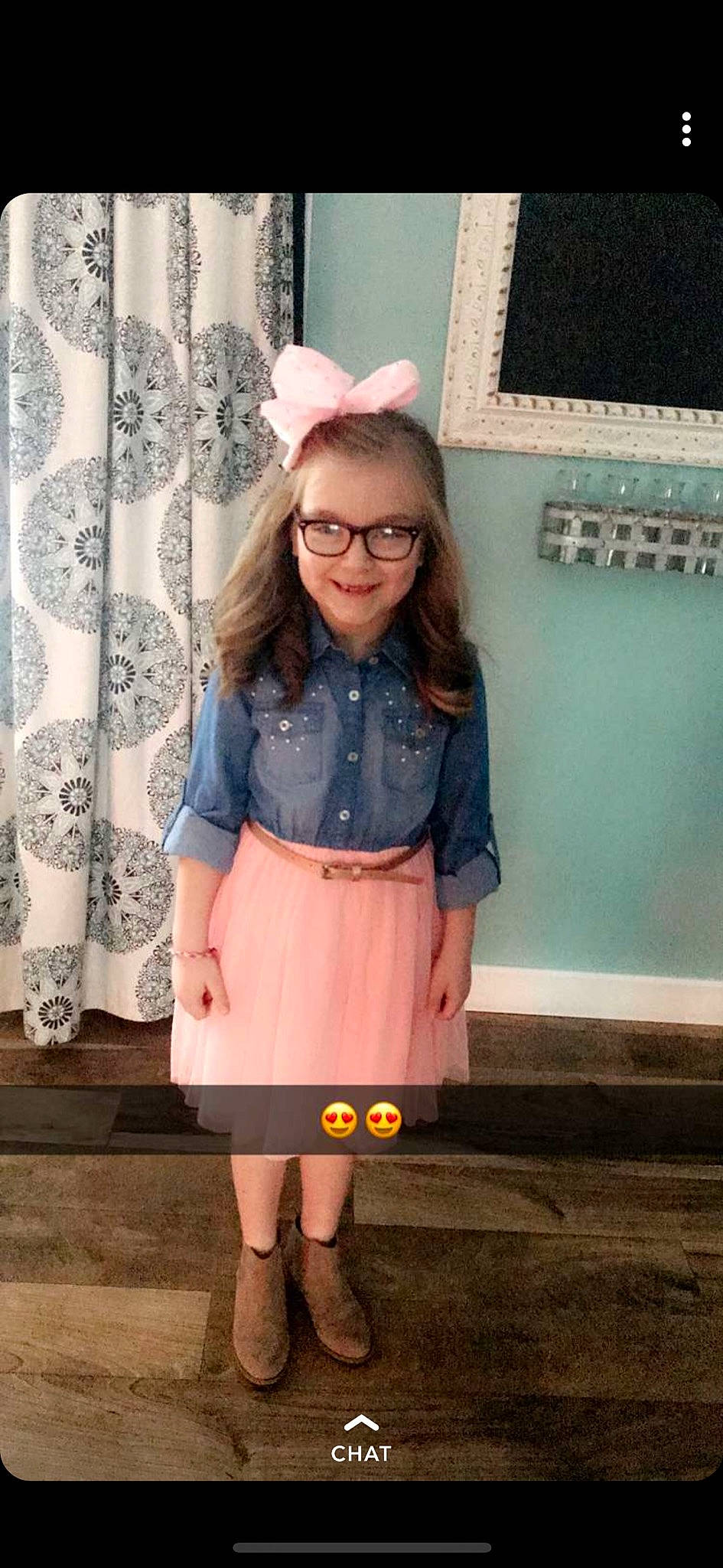 Abrianna is registered to the contest to win money with this photo: brown, child, child_model, clothing, denim, dress, eyewear, fashion, footwear, glasses, jeans, joy, knee, peach, person, pink, shoe, sleeve, street_fashion, t_shirt