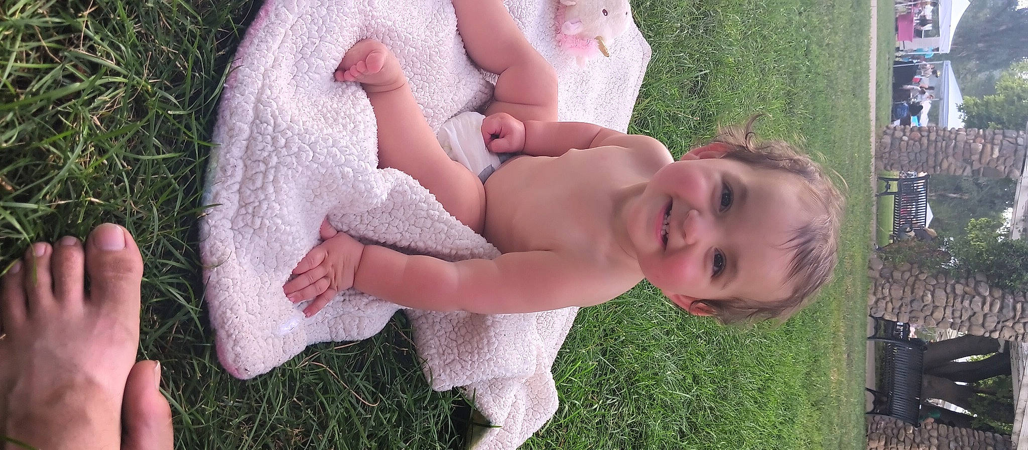 Destiny joined the competition — help win amazing prizes! baby, baby_toddler_clothing, child, dress, finger, gesture, grass, grass_family, hand, happy, human_body, joy, lawn, leg, meadow, people_in_nature, person, plant, skin, smile