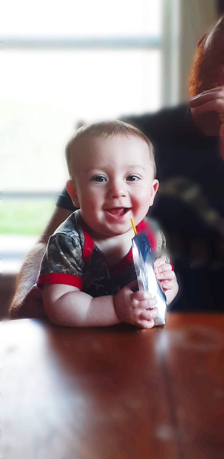 Brixton joined the competition — help win amazing prizes! baby, cheek, child, chin, face, facial_expression, fun, happy, head, laugh, nose, person, sitting, skin, smile, toddler