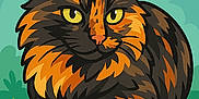 Scarlett a rejoint le concours — aidez-le/la à gagner de superbes lots ! illustration, digital_art, cat, fluffy_cat, orange_fur, black_fur, yellow_eyes, sitting, grass, background, cartoon, stylized, animal, pet, cute, feline, artwork, colorful, nature, portrait