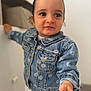 Valentina participe au concours pour gagner de l'argent avec cette photo : toddler, child, denim_jacket, blue_eyes, indoor, curious, person, young_child, clothing, portrait, cute, hand, face, expression, standing, white_background, casual, fashion, small_child, closeup