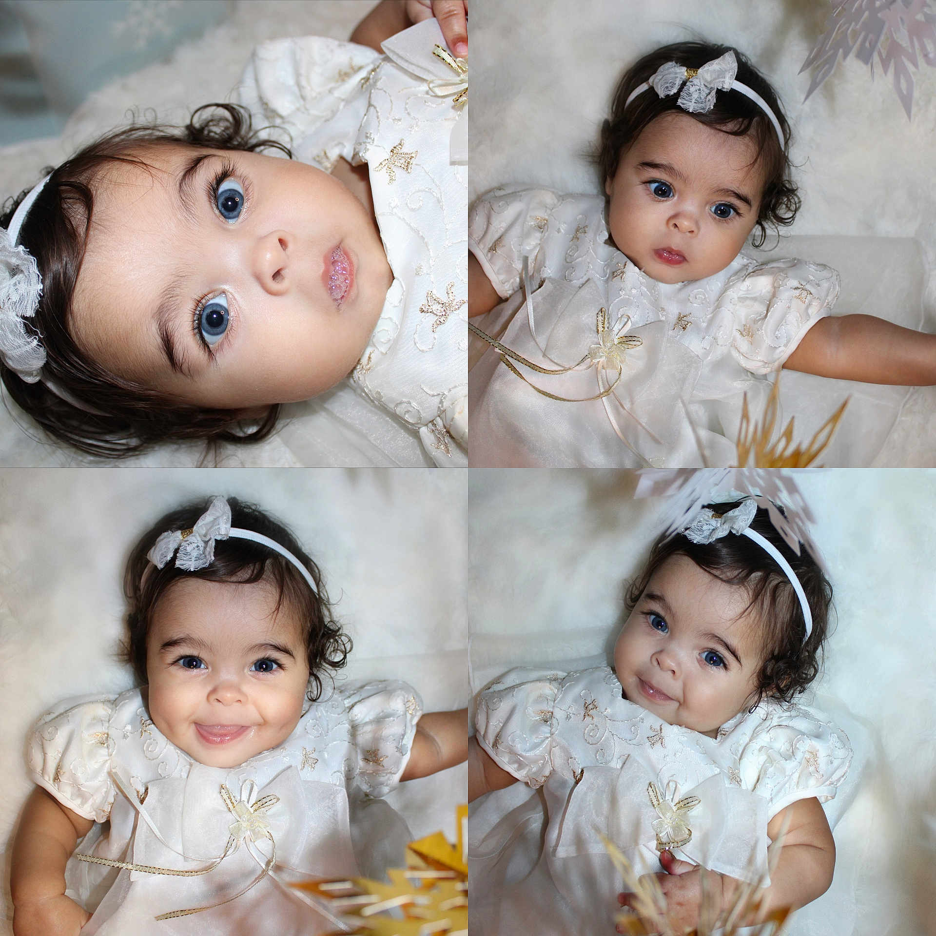 Keziah is registered to the contest to win money with this photo: adorable, baby, blue_eyes, child, closeup, collage, curly_hair, cute, decorations, dress, happy, headband, infant, lying_down, portrait, puffy_sleeves, ribbon, smiling, soft_texture, white_background