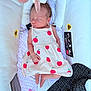 Mélodie a rejoint le concours — aidez-le/la à gagner de superbes lots ! newborn, baby, sleeping, dress, apple_pattern, bassinet, blanket, pacifier, plush_toy, infant, cute, soft, cozy, child, resting, indoors, sleep, tiny_hands, tiny_feet, peaceful