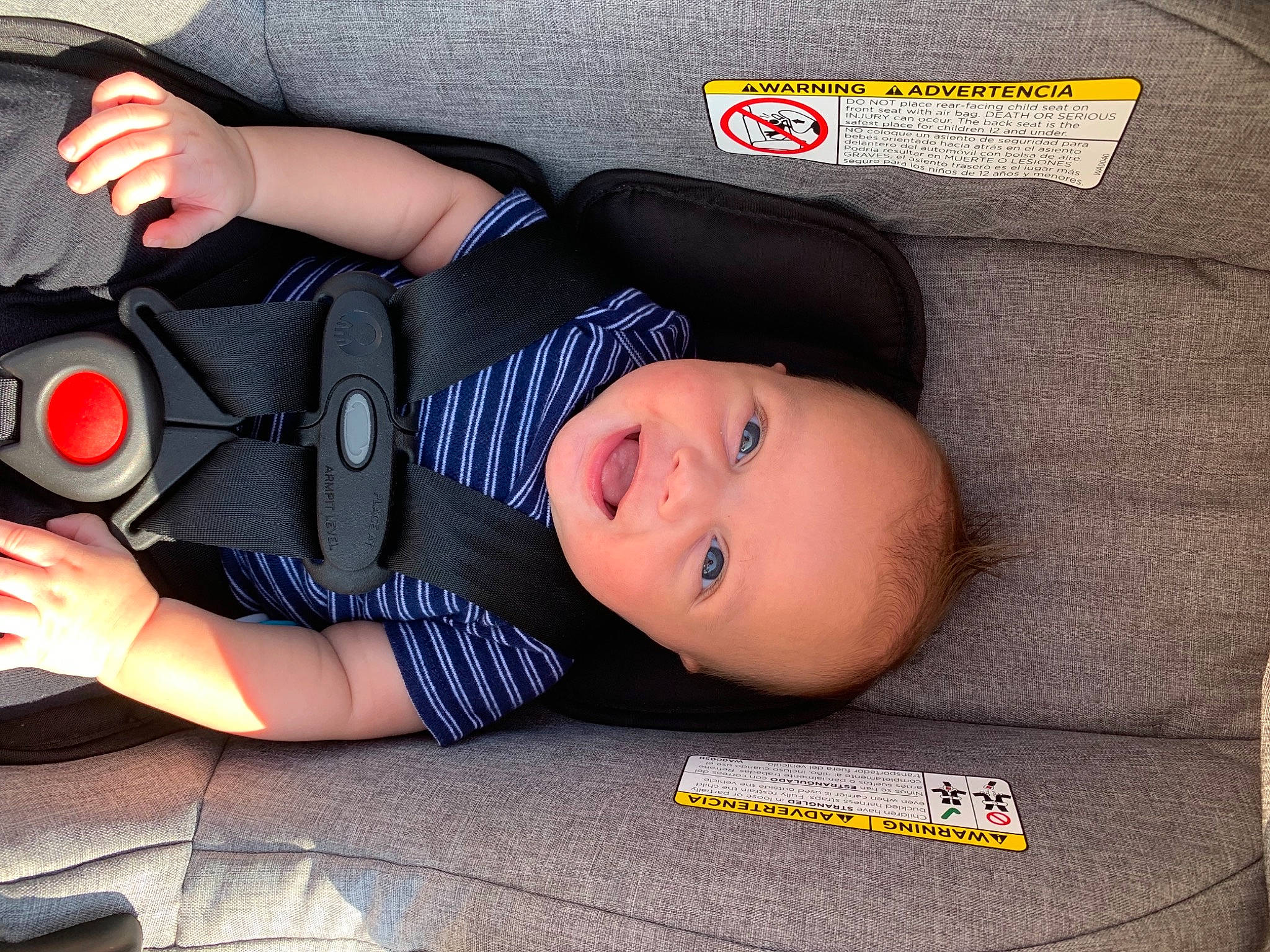Greysen is registered to the contest to win money with this photo: auto_part, automotive_wheel_system, baby, baby_carriage, baby_products, baby_toddler_clothing, car_seat, child, comfort, hat, headgear, nap, pattern, people, person, personal_protective_equipment, product, sleeve, thigh, toddler