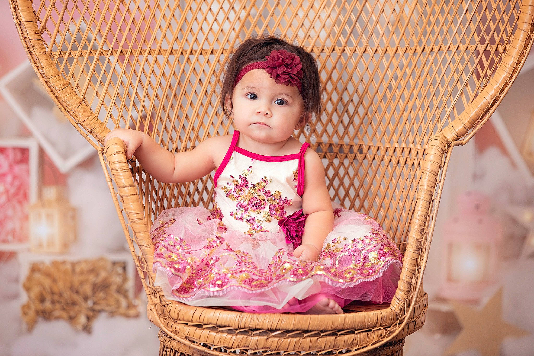 Celina joined the competition — help win amazing prizes! baby_toddler_clothing, chair, cheek, doll, dress, embellishment, eyelash, fashion, fawn, headwear, iris, magenta, pattern, person, pink, product, purple, sitting, skin, textile