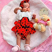 Jiana joined the competition — help win amazing prizes! baby, infant, ladybug_costume, headband, pink_booties, teddy_bear, soft_toy, white_blanket, pink_bedspread, month_marker, child, cute, lying_down, indoors, portrait, adorable, newborn, clothing, baby_fashion, resting