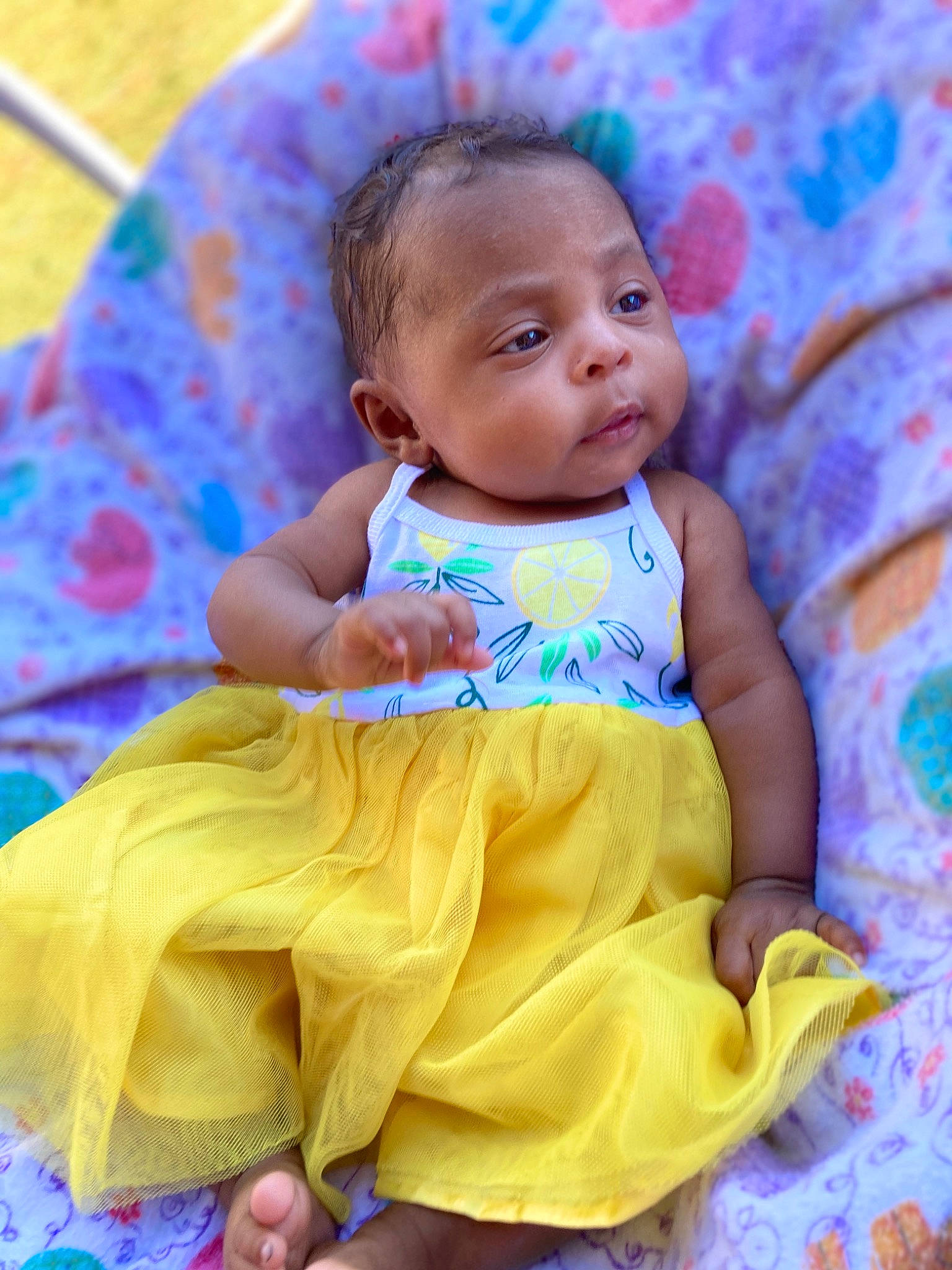 Elaine is registered to the contest to win money with this photo: baby, baby_toddler_clothing, child, person, pink, play, sitting, skin, smile, toddler, yellow