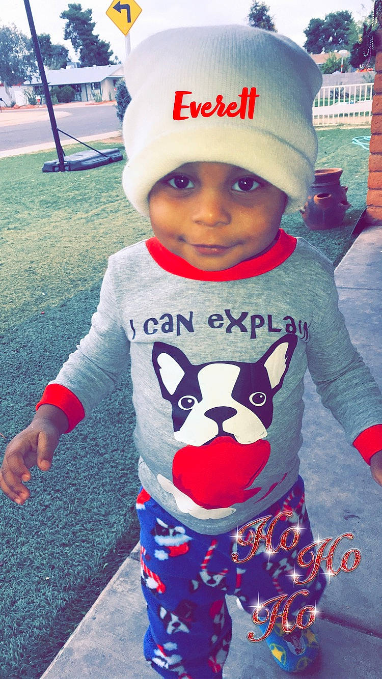 Everett is registered to the contest to win money with this photo: baby, baby_toddler_clothing, beanie, cap, child, cool, costume, fictional_character, headgear, headwear, knit_cap, outerwear, person, sleeve, t_shirt, toddler