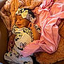 baby, smiling, infant, blanket, pink, clothing, headband, cute, sleepwear, person, soft, comfort, cozy, newborn, happy, lying_down, indoor, fabric, mickey_mouse, accessory