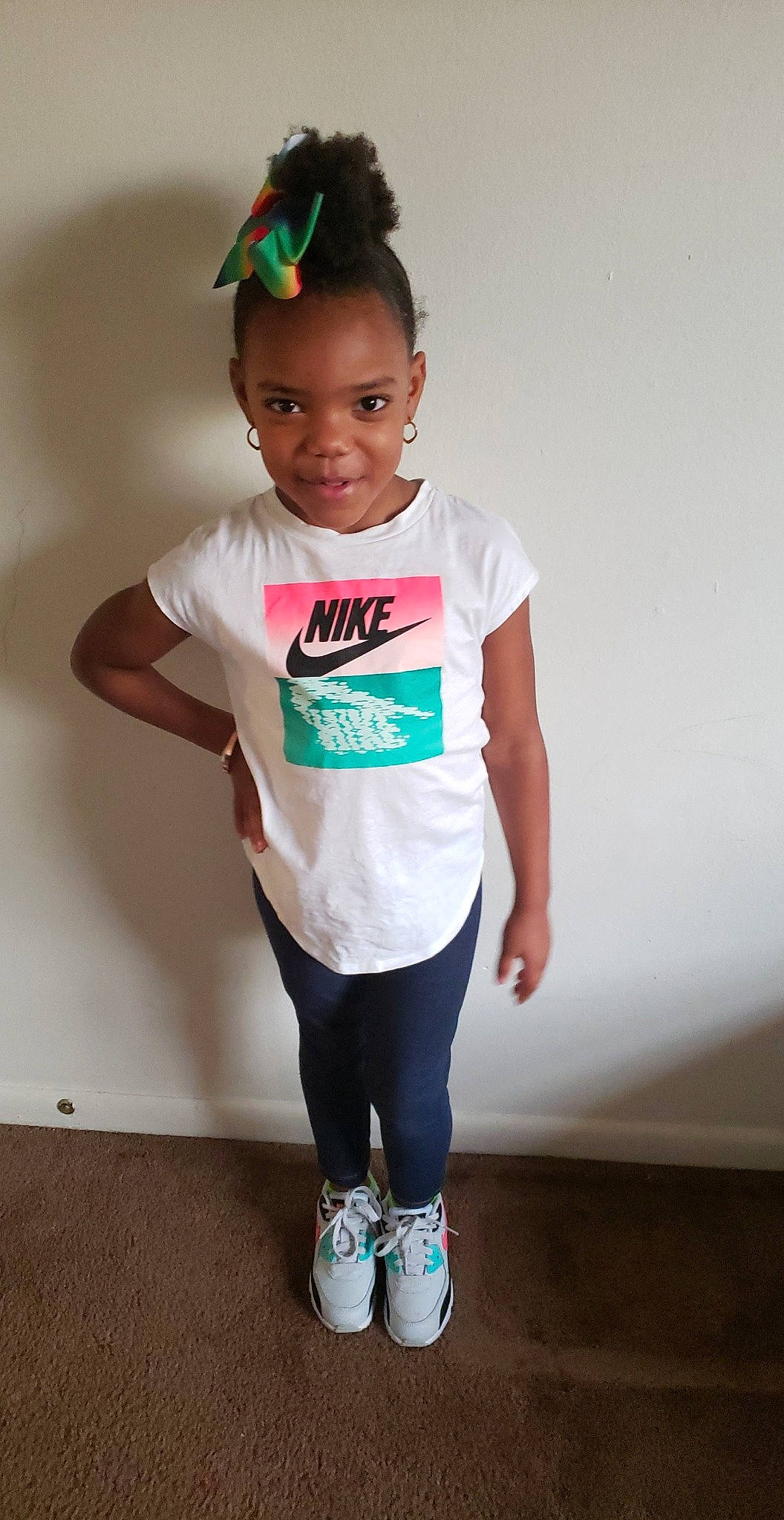 Damyla is registered to the contest to win money with this photo: baby_toddler_clothing, child, child_model, clothing, fashion_accessory, footwear, hair_accessory, happy, headband, headgear, outerwear, person, play, shoe, sleeve, sportswear, standing, t_shirt, toddler, top