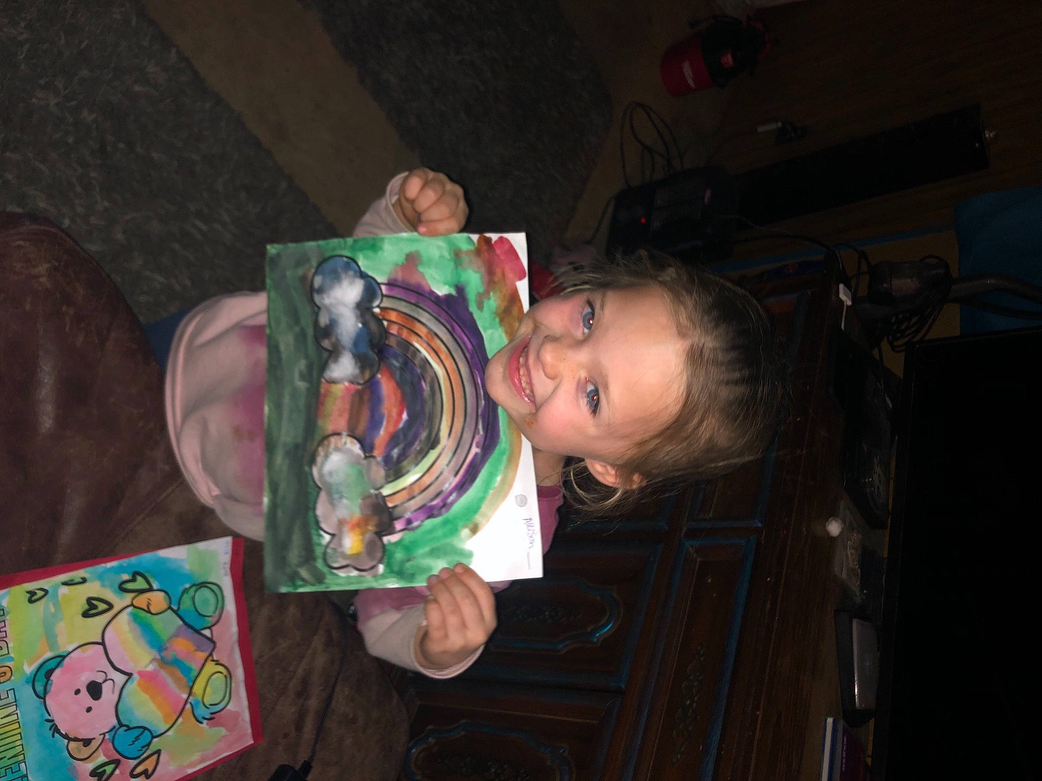 Alli Gator is registered to the contest to win money with this photo: art, cheek, child, darkness, event, flesh, fun, happy, joy, pattern, person, room, smile, t_shirt, toddler, visual_arts