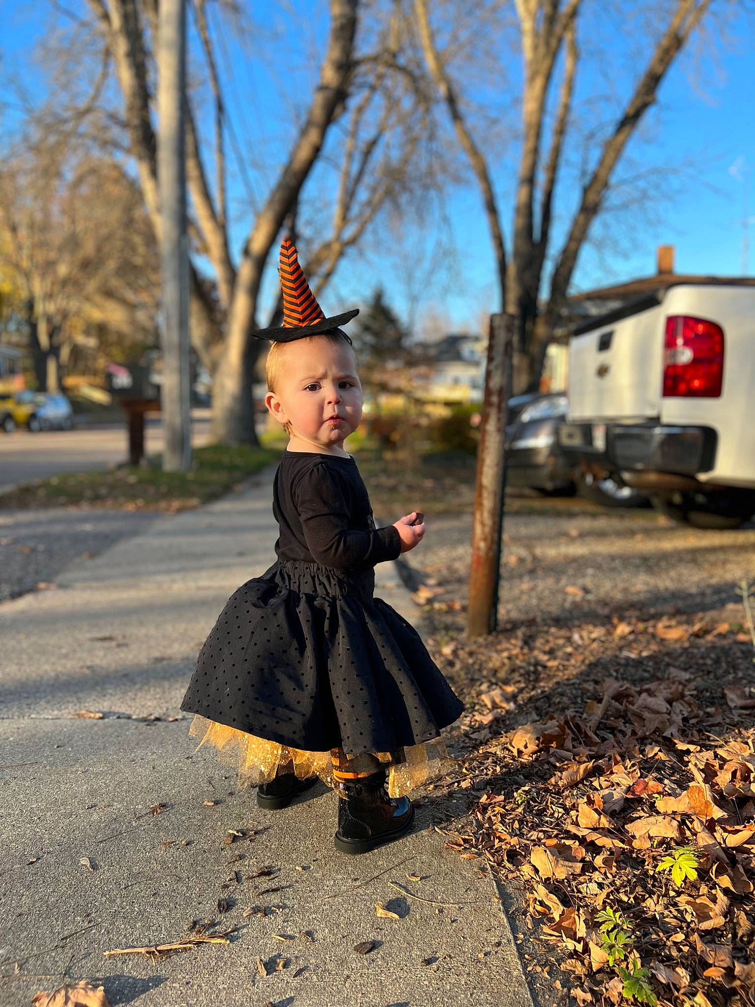 Emmersyn joined the competition — help win amazing prizes! asphalt, branch, dress, grass, leisure, pattern, people_in_nature, person, plant, recreation, road_surface, shadow, sidewalk, sky, soil, tints_and_shades, toddler, tree, winter, wood