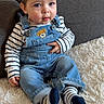 Kayron participe au concours pour gagner de l'argent avec cette photo : adorable, baby, blue_eyes, child, couch, cozy, cushion, cute, denim, denim_overalls, face, hair, hand_on_stomach, indoor, plush_rug, portrait, sitting, socks, striped_shirt, toddler