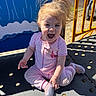 Autumn is registered to the contest to win money with this photo: toddler, child, playground, outdoor, happy, smiling, pink_clothing, sparkly_shoes, hair_up, sunlight, play_equipment, metal_platform, daylight, joyful, cute, baby, fun, person, casual_wear, expression