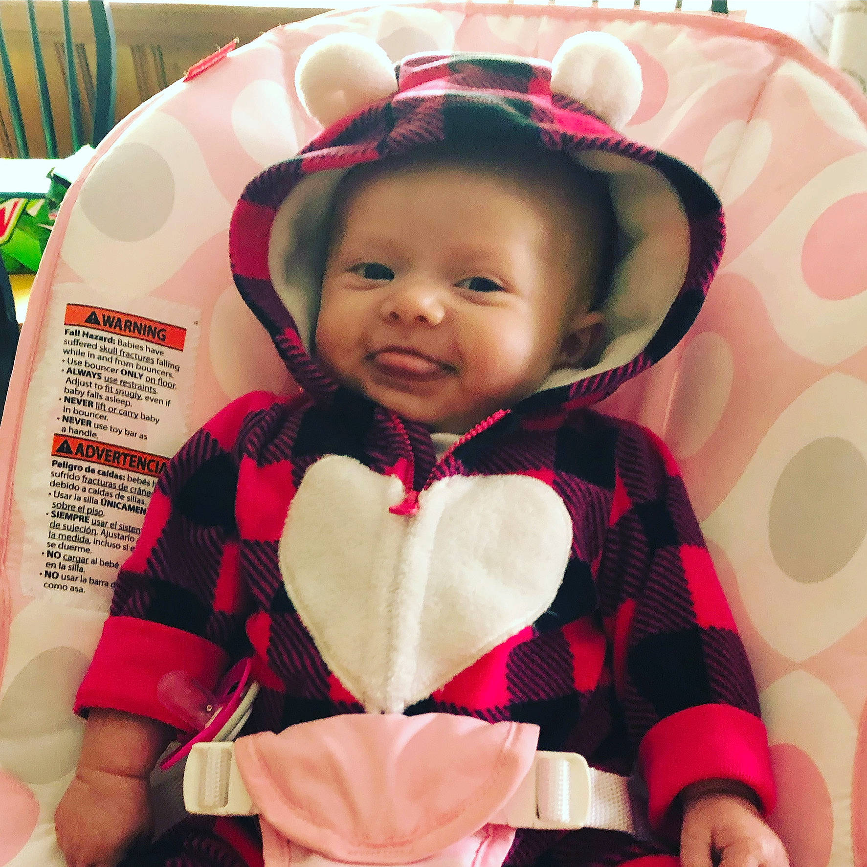 Shayla joined the competition — help win amazing prizes! baby, baby_products, cheek, child, person, pink, skin, smile, textile, toddler