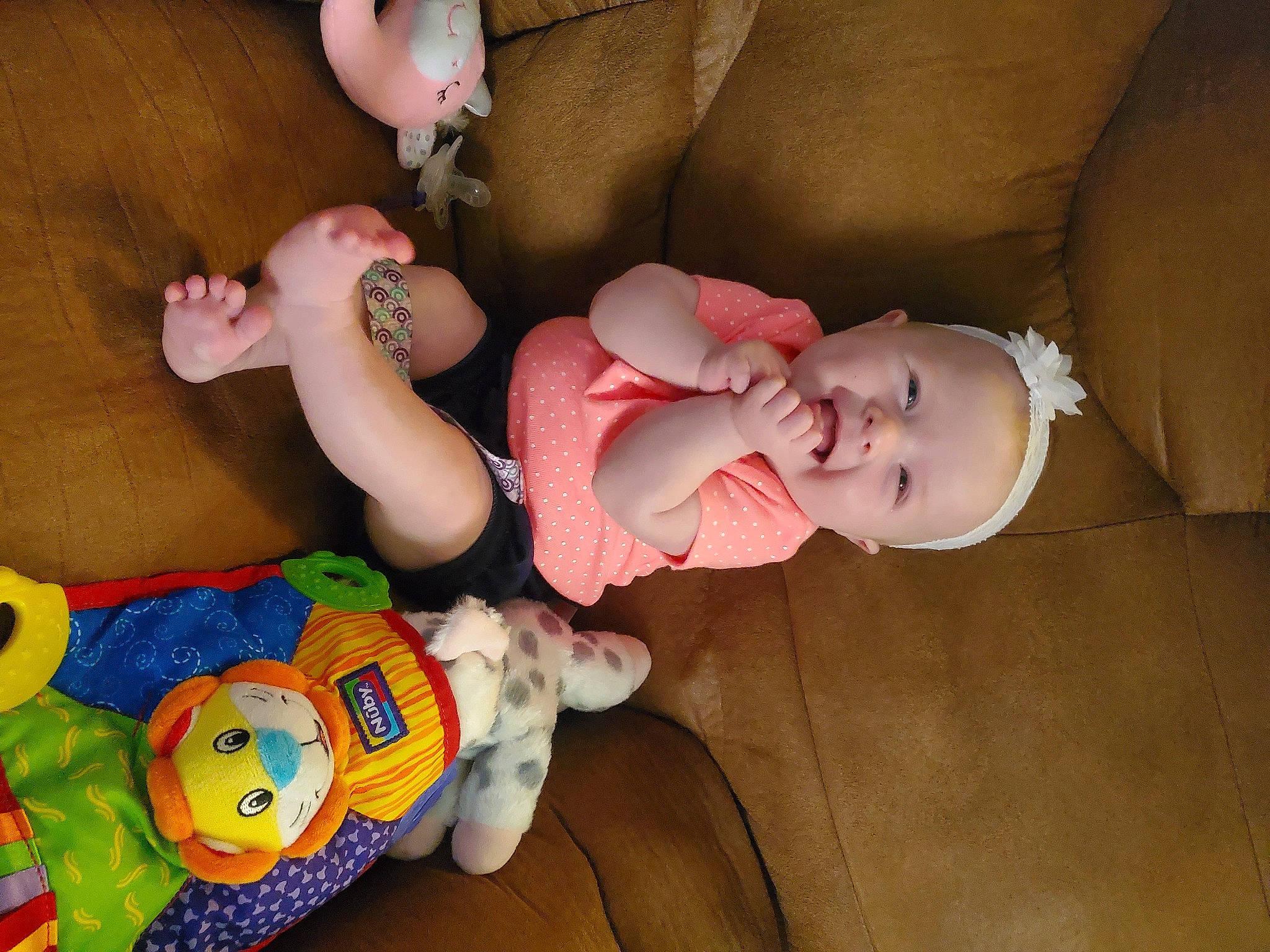 Aislynn joined the competition — help win amazing prizes! baby, baby_toys, child, person, pink, play, product, stuffed_toy, toddler, toy