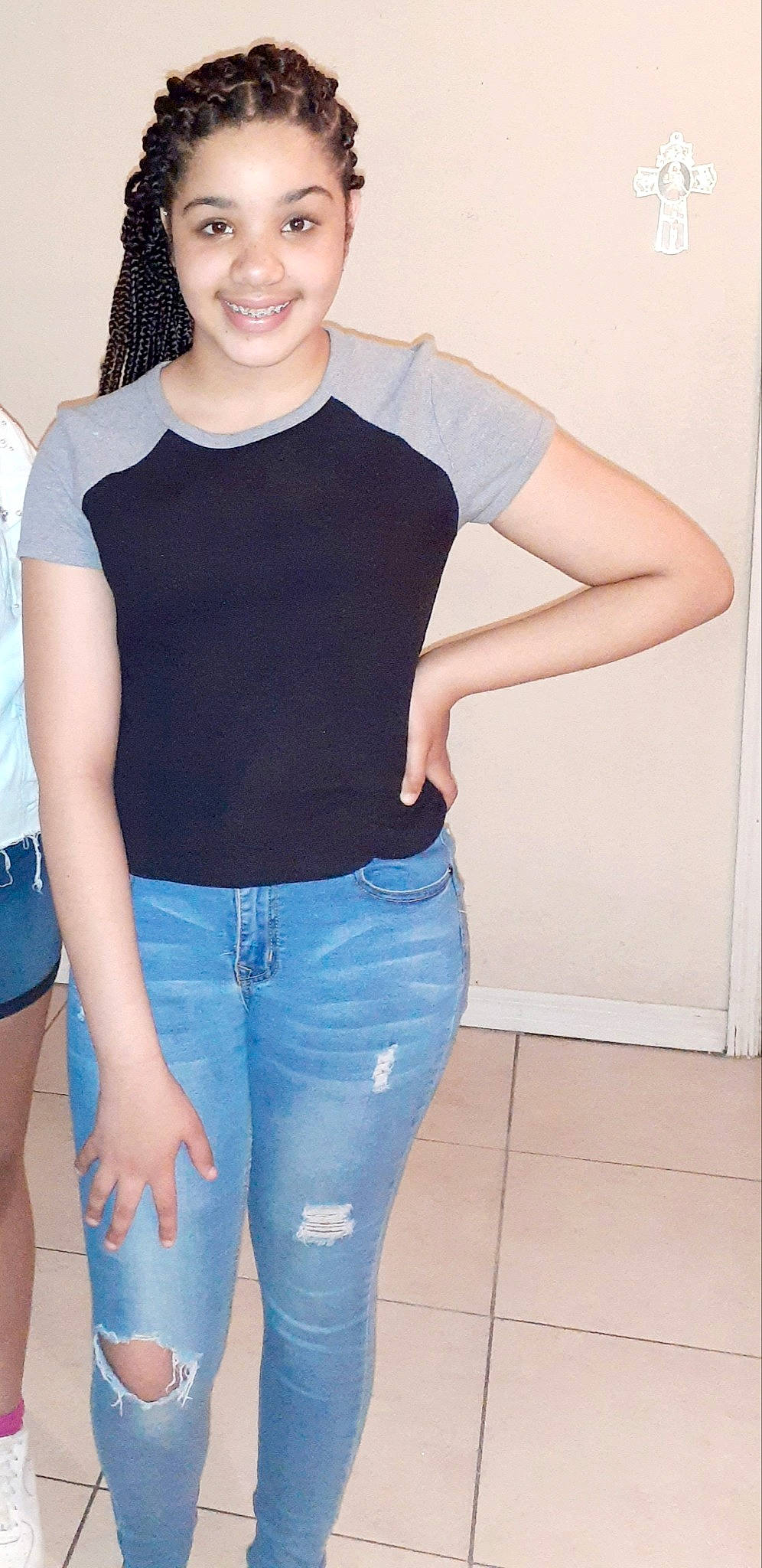 Kalia joined the competition — help win amazing prizes! arm, black, blue, brown_hair, clothing, denim, fashion, footwear, hair, jeans, joy, leg, long_hair, neck, person, shorts, shoulder, standing, t_shirt, textile