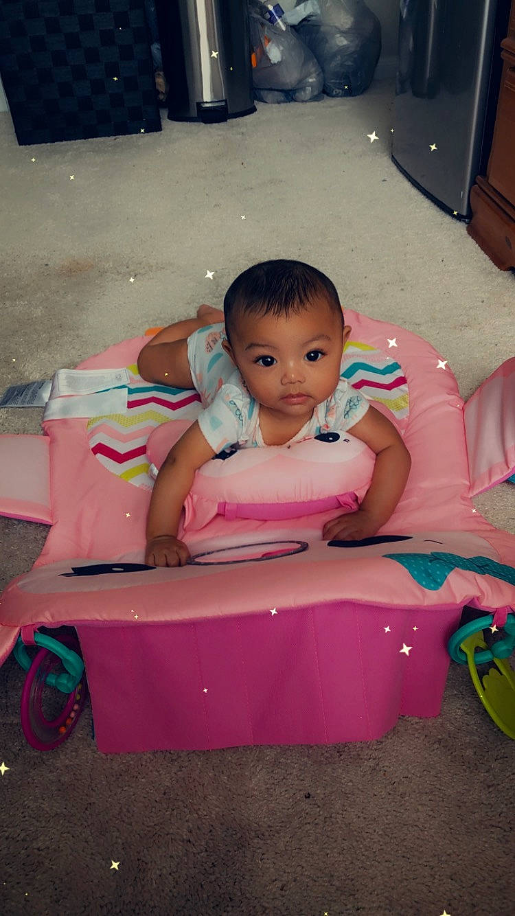 Sariyah joined the competition — help win amazing prizes! baby, child, person, pink, play, sitting, toddler