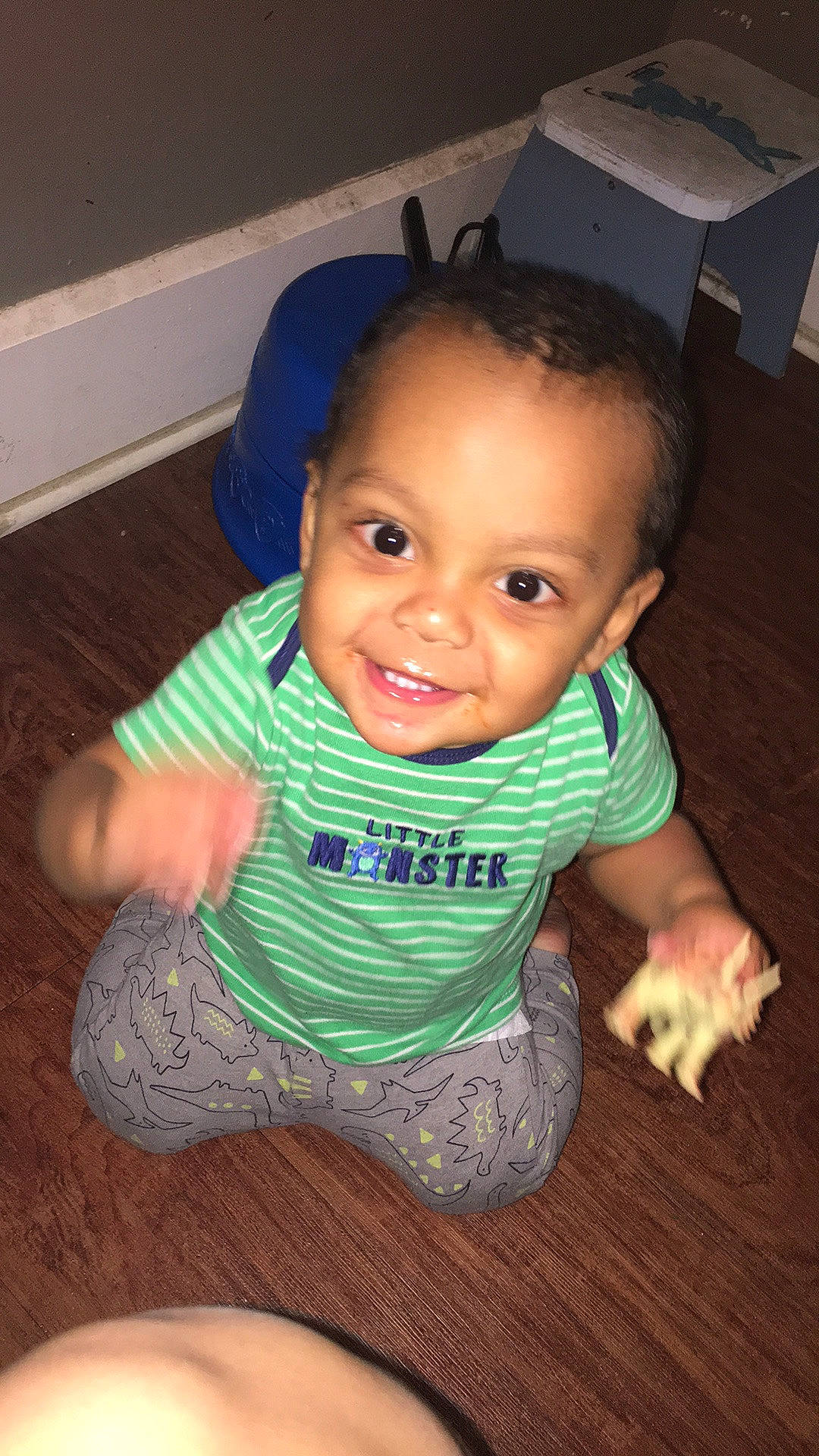 Jessiah is registered to the contest to win money with this photo: arm, baby, cheek, child, chin, eye, face, facial_expression, forehead, fun, head, iris, joy, mouth, nose, person, sitting, skin, smile, standing