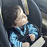 Malcolm is registered to the contest to win money with this photo: baby, blue_jacket, buckle, car_interior, car_seat, child, hair, hands, harness, infant, looking, portrait, safety_label, seat, seatbelt, seated, side_profile, toddler, window, young_child