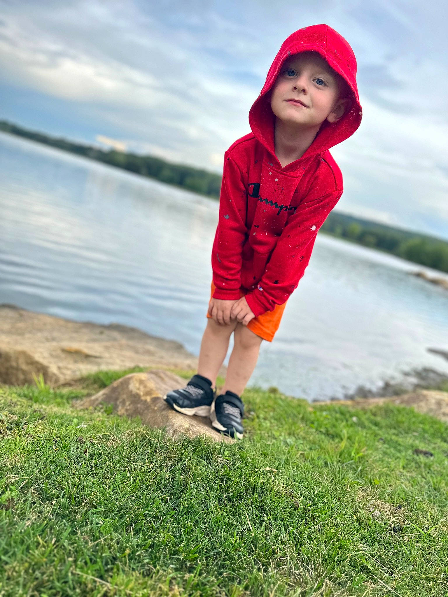 Cain joined the competition — help win amazing prizes! bank, beach, cloud, coast, flash_photography, footwear, grass, grassland, happy, headwear, joy, lake, landscape, leisure, people_in_nature, person, plant, rock, shore, sky