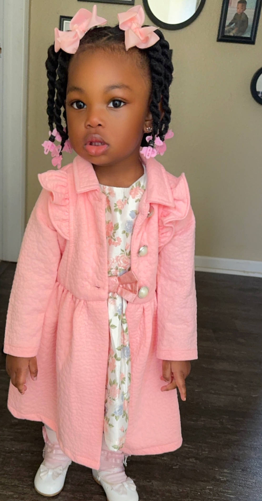Amani joined the competition — help win amazing prizes! child, clothing, coat, dress, face, fashion, female, footwear, formalwear, girl, hair, hat, head, longsleeve, person, photoframe, photography, portrait, shoe, sleeve