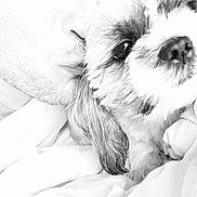 Chanel a rejoint le concours — aidez-le/la à gagner de superbes lots ! man, dog, close_up, black_and_white, face, affection, pet, animal, portrait, cuddle, fur, expression, human, love, snout, whiskers, gentle, intimate, soft, eyes