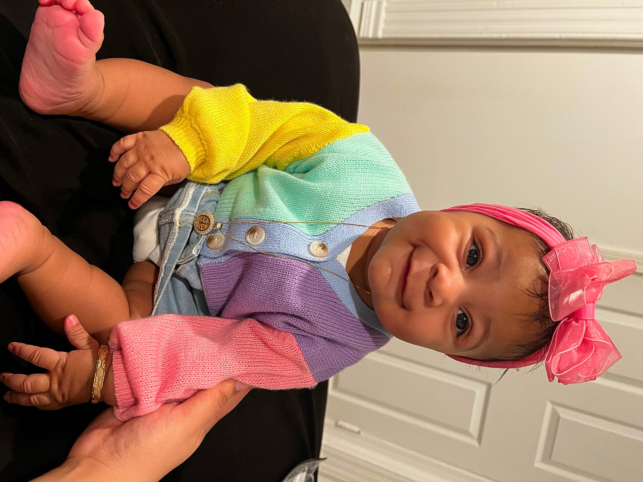 Londyn joined the competition — help win amazing prizes! baby, baby_toddler_clothing, cheek, child, comfort, facial_expression, fun, gesture, happy, human_leg, joint, joy, lap, magenta, person, pink, skin, smile, thigh, thumb