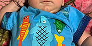 Ryker joined the competition — help win amazing prizes! baby, blanket, blue, child, clothing, colorful, cute, expression, face, fish, hand, indoors, infant, lying_down, mossy_oak, onesie, person, portrait, soft, young