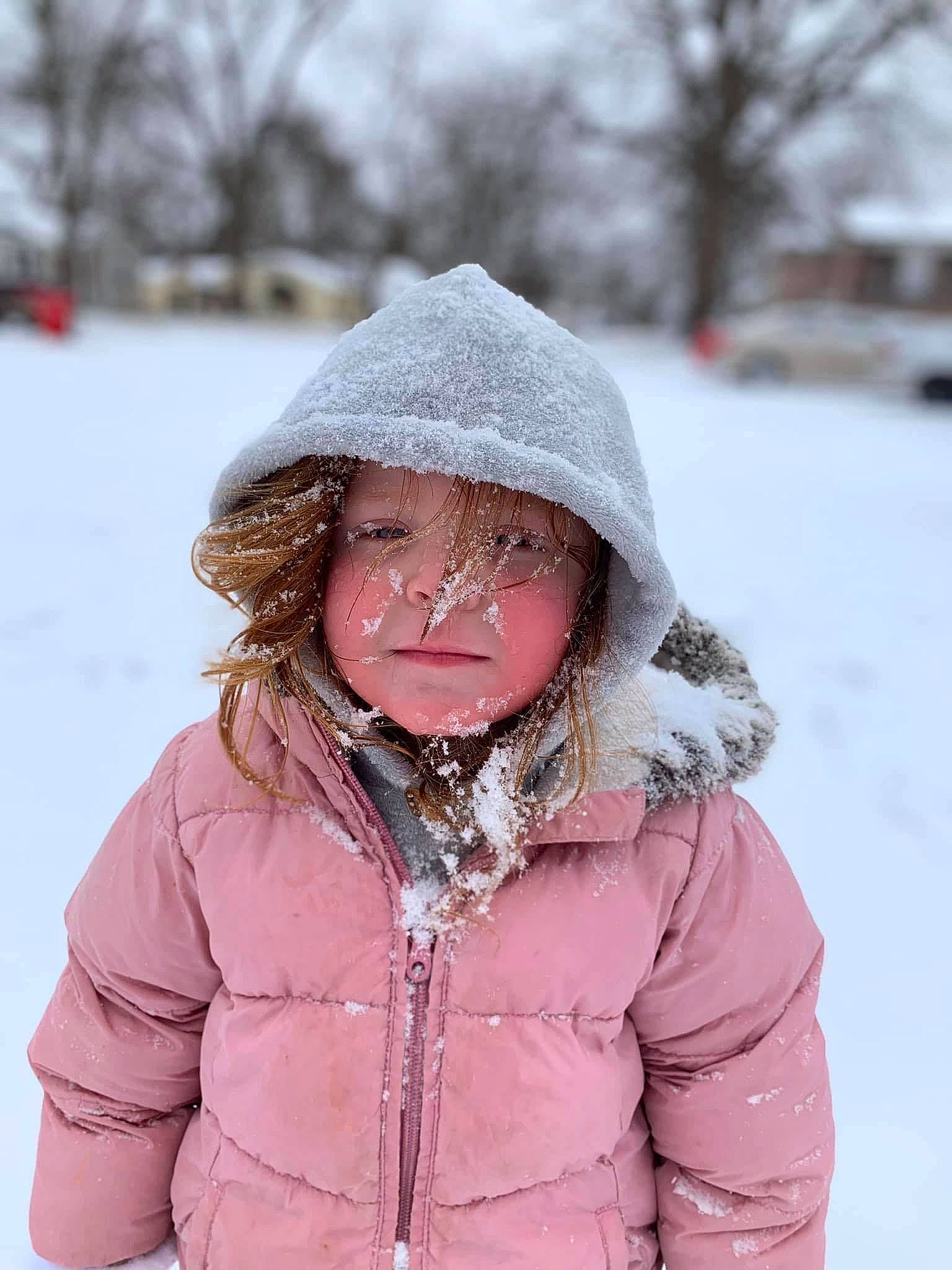 Evalynn joined the competition — help win amazing prizes! cap, cheek, clothing, eye, face, freezing, happy, head, headgear, headwear, human_body, jacket, outerwear, parka, person, pink, skin, sleeve, snow, textile
