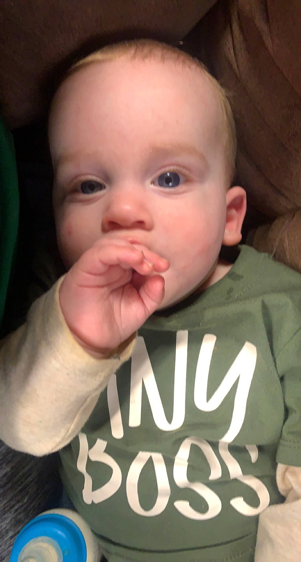 Ryker joined the competition — help win amazing prizes! baby, baby_toddler_clothing, cheek, chin, ear, eyebrow, eyelash, finger, forehead, gesture, hand, happy, human_body, jaw, lip, mouth, neck, nose, person, skin