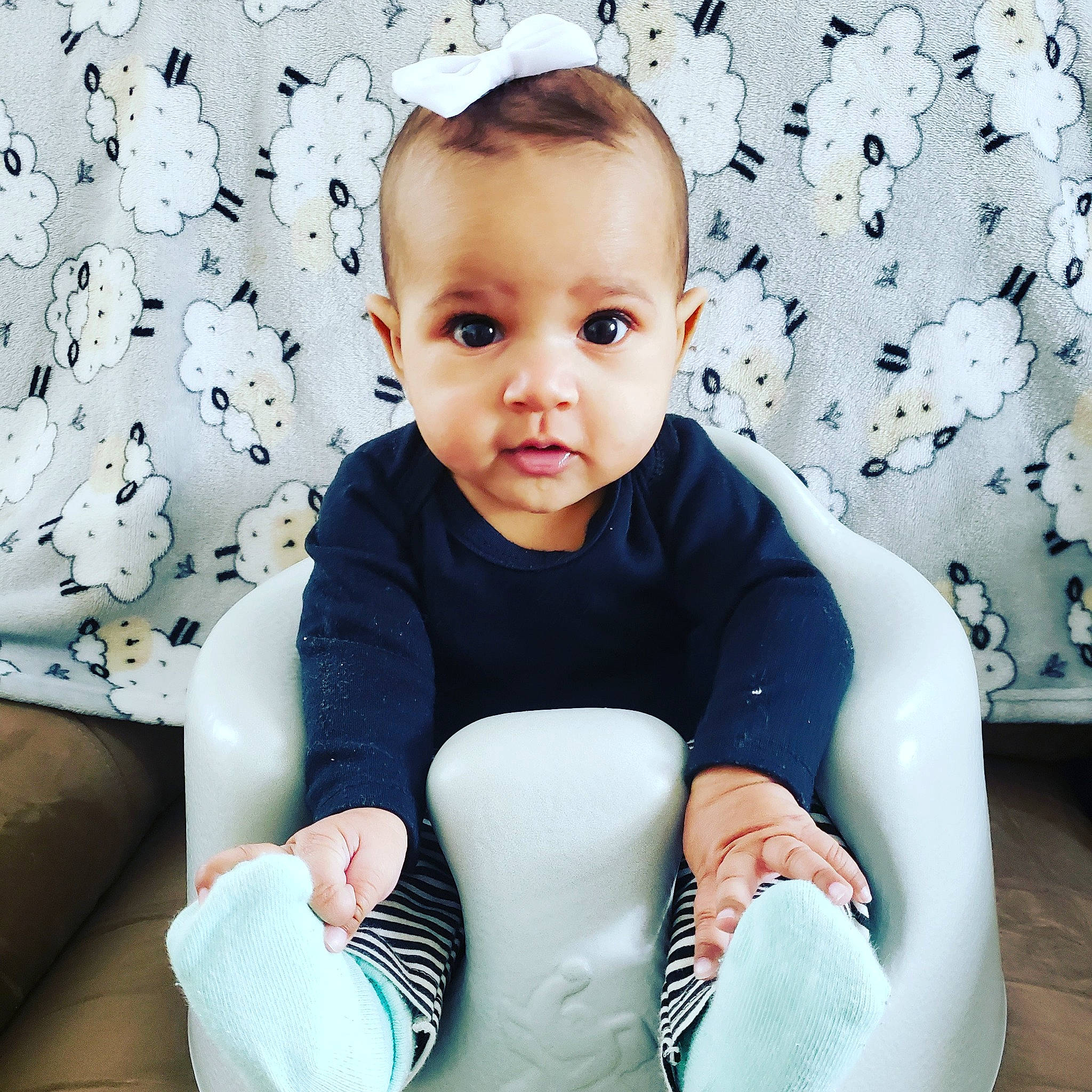 Harmony Rose joined the competition — help win amazing prizes! azure, baby, baby_toddler_clothing, comfort, eye, facial_expression, finger, happy, human_body, joint, knee, leg, person, product, skin, sleeve, sock, t_shirt, thigh, toddler