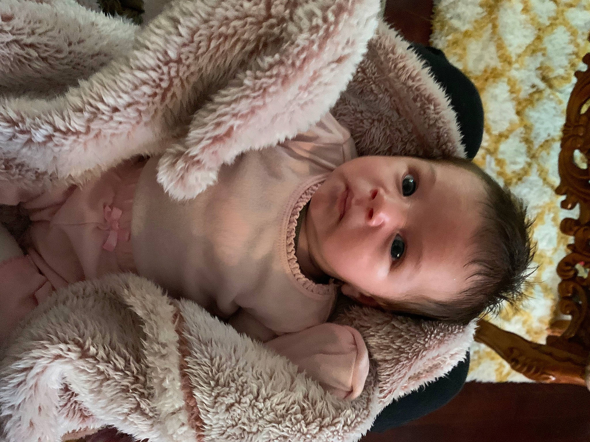 Cataleya is registered to the contest to win money with this photo: baby, cap, dress, eye, face, fur_clothing, grass, happy, hat, head, headgear, iris, lip, people_in_nature, person, plant, skin, toddler, tree, wood