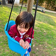 child, fun, grass, happy, leisure, outdoor_play_equipment, plant, play, playground, public_space, recreation, smile, swing, toddler, tree, vacation