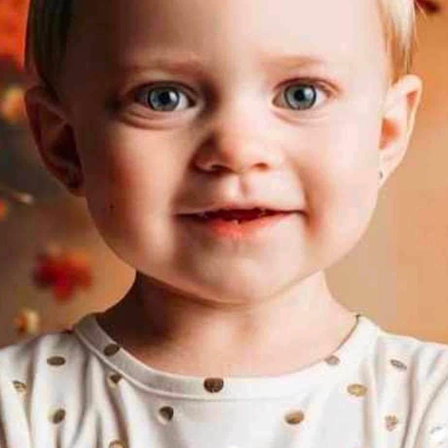Hayzlee is registered to the contest to win money with this photo: autumn, blue_eyes, blurred_background, child, closeup, cute, face, fashion, gold_polka_dots, happy, head_and_shoulders, indoor, person, portrait, short_hair, smile, toddler, warm_lighting, white_shirt, young_child