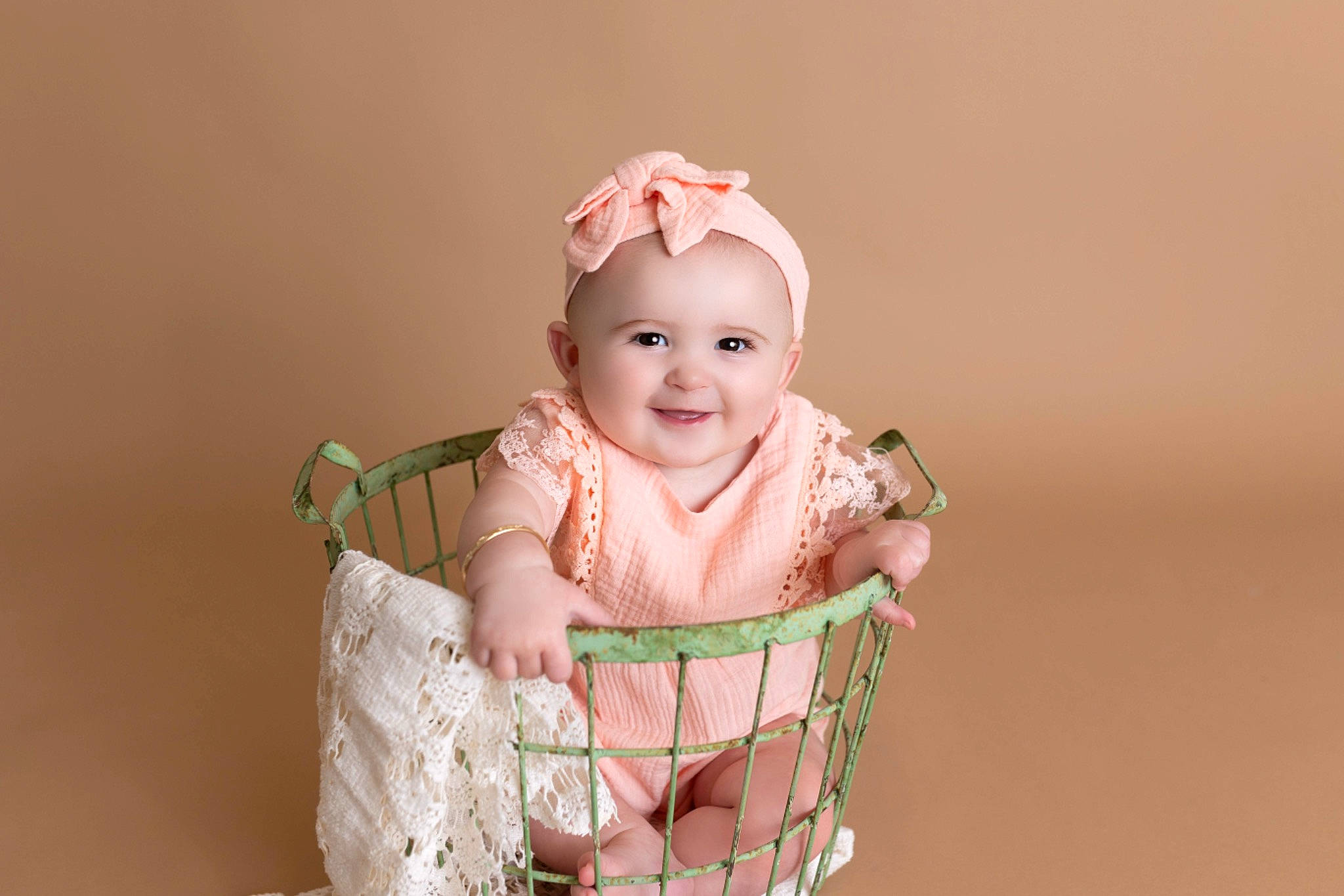 Finley joined the competition — help win amazing prizes! arm, baby, baby_products, baby_toddler_clothing, cheek, child, dress, event, flash_photography, hand, happy, head, headwear, human_body, joy, pattern, peach, person, pink, sitting