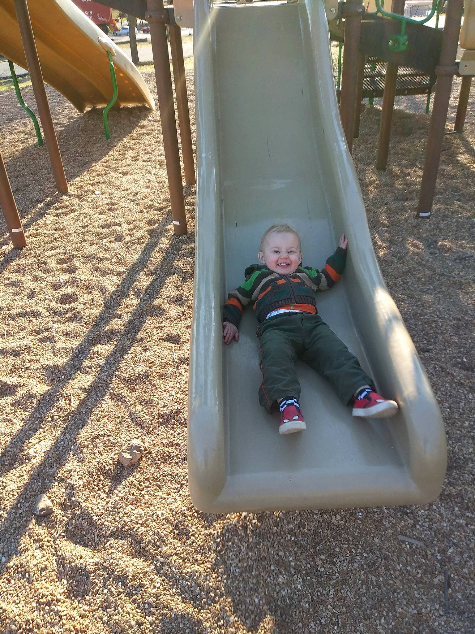 Harlan joined the competition — help win amazing prizes! chute, fun, human_settlement, joy, leisure, outdoor_play_equipment, person, play, playground, playground_slide, public_space, recreation