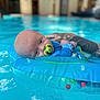 Koda-Bear joined the competition — help win amazing prizes! baby, infant, pool, water, float, inflatable_ring, pacifier, tattoo, arm, blue_clothing, swimming, indoor_pool, relaxation, child, support, calm, portrait, closeup, person, water_sport
