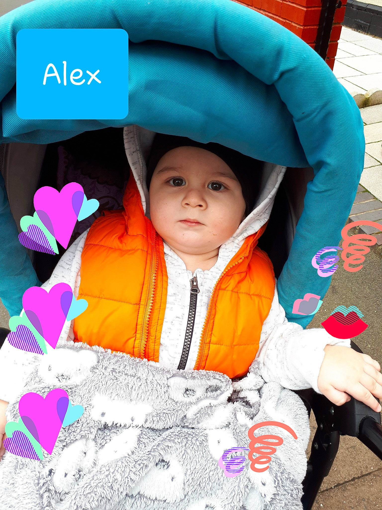 Alexandru is registered to the contest to win money with this photo: child, hat, headgear, headwear, person, play, smile, toddler