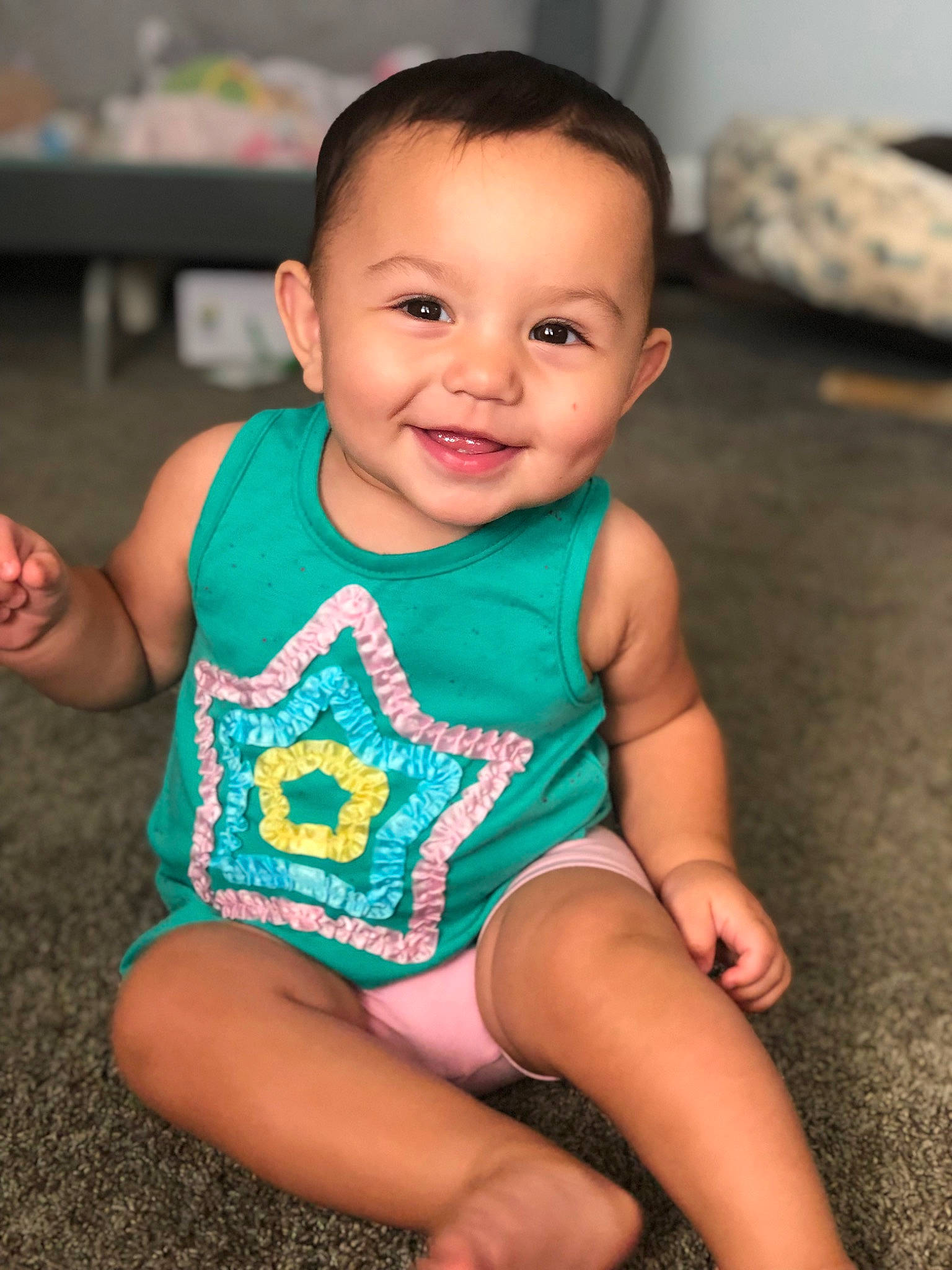Miya is registered to the contest to win money with this photo: baby, baby_toddler_clothing, cheek, eye, face, finger, flash_photography, happy, head, iris, joint, joy, leg, muscle, person, shoulder, skin, sleeve, smile, standing