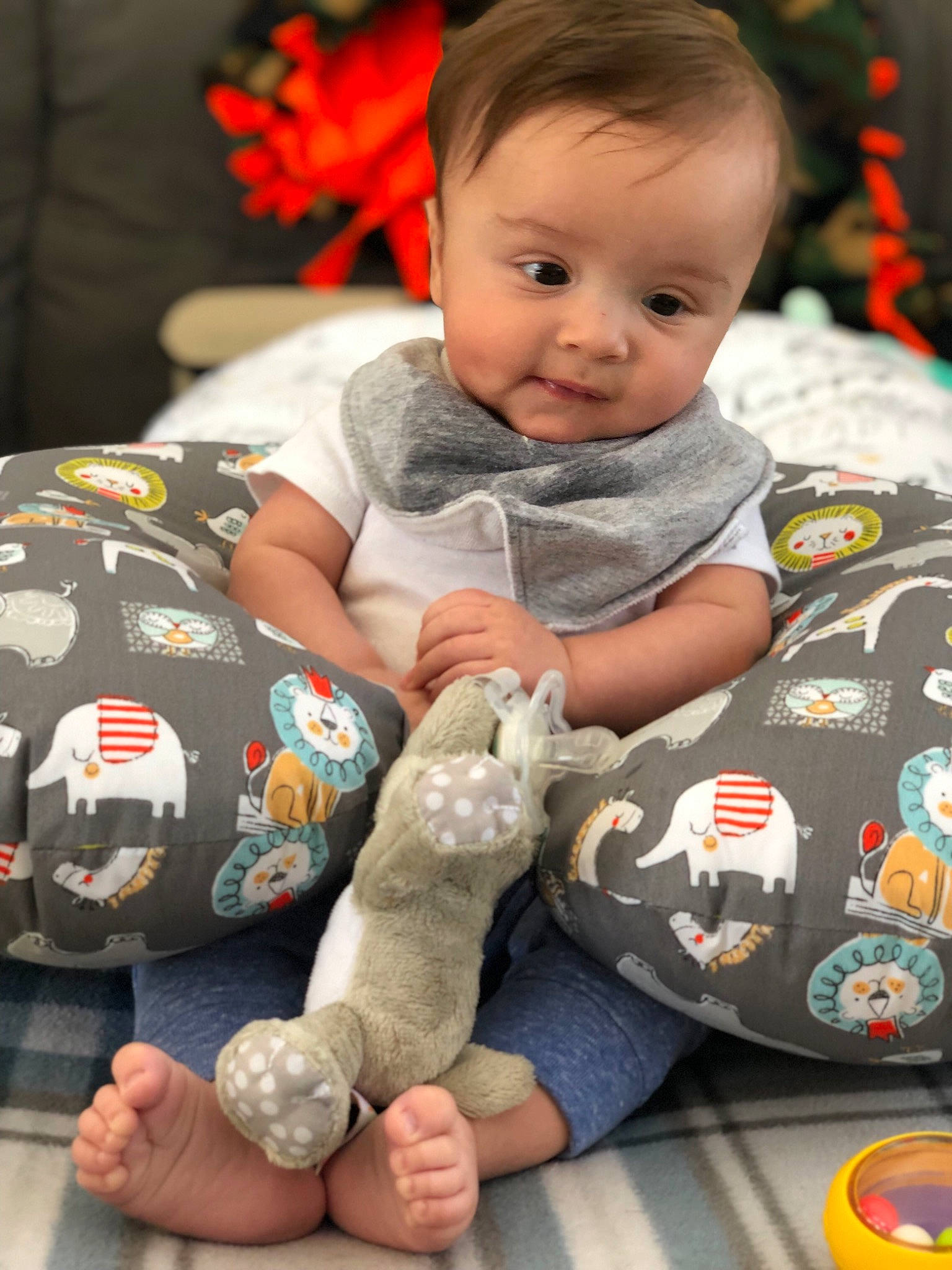 Grant is registered to the contest to win money with this photo: baby, child, person, play, sitting, stuffed_toy, teddy_bear, toddler, toy