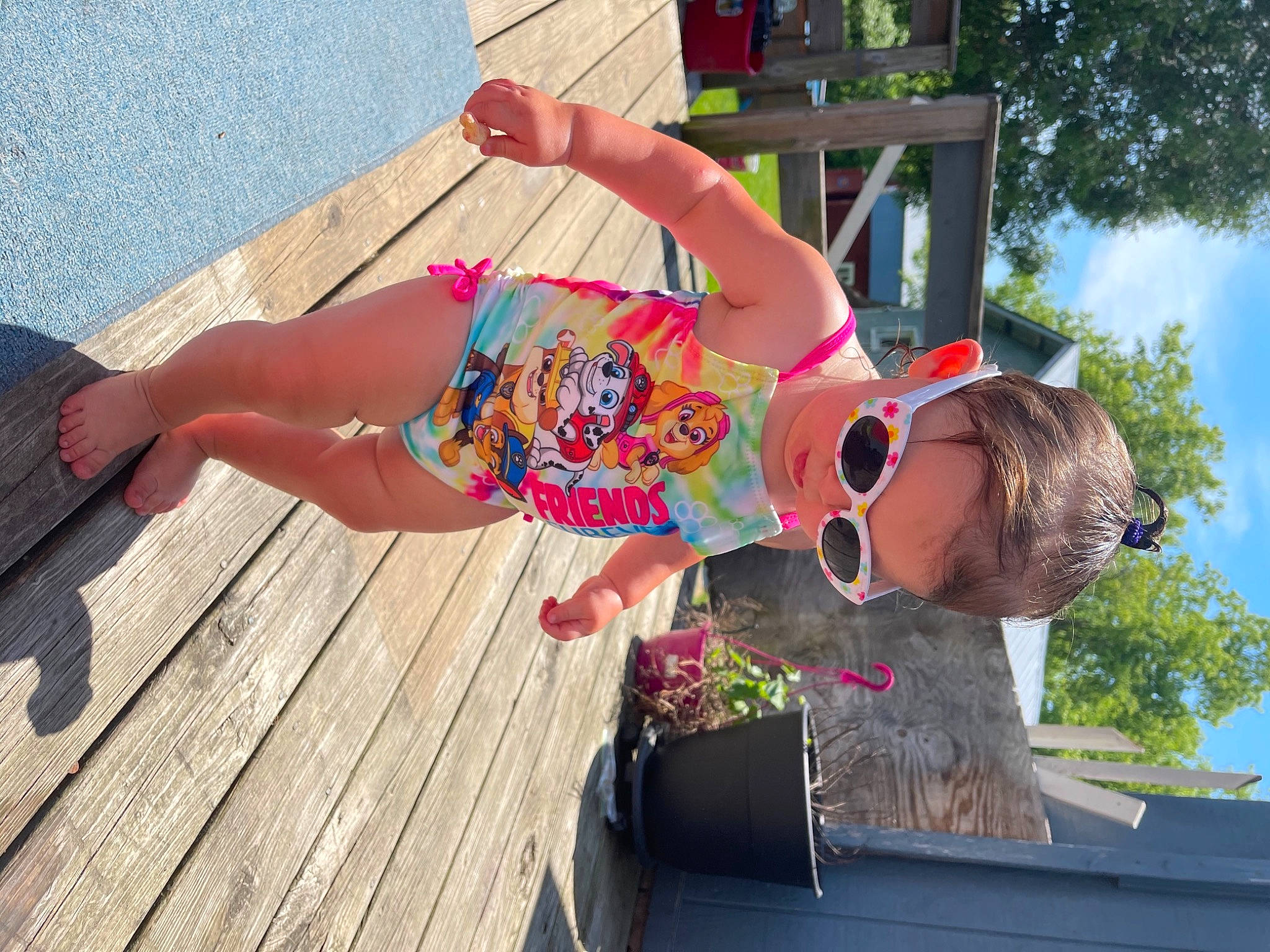 Marilyn joined the competition — help win amazing prizes! barefoot, eyewear, foot, fun, glasses, goggles, happy, human_leg, leisure, magenta, person, pink, plant, sandal, sky, sunglasses, swimwear, thigh, toddler, tree