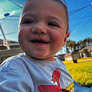 Kayson joined the competition — help win amazing prizes! baby, blue_sky, cartoon_graphic, casual_clothing, child, cute, face, grass, happy, head, outdoor, patrick_star, playful, portrait, smiling, spongebob_squarepants, sunny_day, toddler, tshirt, umbrella